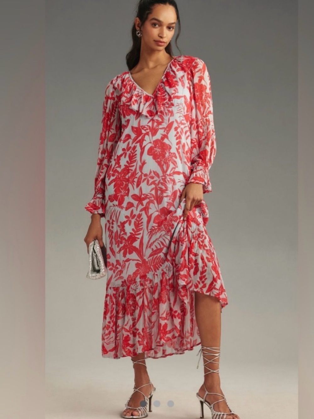 Anthropologie Chiffon Ruffle Midi Dress